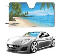 Hawaiian Beach with Palm Trees Car Windshield Sun Shade Keep Car Interior Cool 55"x30" Folding Front Window Sun Shade, Heat Shield for SUV, Truck, Blocks UV