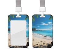 Hawaiian Beach with Palm Trees Id Badge Holder with Lanyard Waterproof Key Card Holder Case Id Card Protector with Clear Id Window Name Tags for Women Men Work Office Doctor Nurse