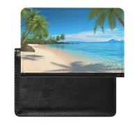 Hawaiian Beach with Palm Trees Passport Holder for Travel Document Holders PU Leather Credit Card Holder Minimalist Front Pocket Wallet Fashion Passport Wallet Cover Case Slim Bifold
