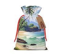 Hawaiian Beach with Palm Trees print Drawstring gift Bags Jewelry Gift Pouch Candy Pouch Birthday Wedding Favor Bags