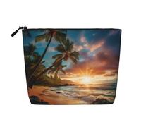 Hawaiian Beach with Palm Trees Print Fake Hemp Makeup Bag – Travel Toiletry Pouch for Women, Daily Storage, Business Trips, and More