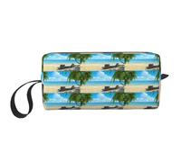 Hawaiian Beach with Palm Trees Print Foam Padded Cosmetic Case Simple Organizer Pouch Lightweight Travel Bag for Space Saving