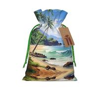 Hawaiian Beach With Palm Trees Print Reusable Drawstring Pouch,Perfect For Birthdays,Anniversaries,And Parties