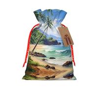 Hawaiian Beach With Palm Trees Print Reusable Drawstring Pouch,Perfect For Birthdays,Anniversaries,And Parties