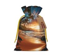 Hawaiian Beach With Palm Trees Print Small Drawstring Pouch For Gifts,Reusable Gift Bag,For Holiday And Party Presents