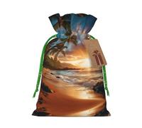 Hawaiian Beach With Palm Trees Print Small Drawstring Pouch For Gifts,Reusable Gift Bag,For Holiday And Party Presents