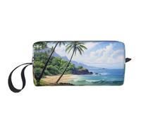 Hawaiian Beach with Palm Trees print Travel Toiletry Pouch, Pencil Bag Canvas Makeup Bag, Multi-Purpose Cosmetic Bag with Zipper, White, One Size, White, One Size