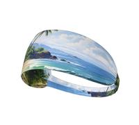 Hawaiian Beach with Palm Trees Printing Double-Sided,Unisex Elastic Sports Headband,Ideal As A Gift for Sports-Loving Friends,Family