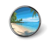 Hawaiian Beach with Palm Trees Round Badge Cute Enamel Lapel Pin Brooches Button Pin Personalized Clothing Decoration Unisex Badge Holder Hats Bags Shirts Decor
