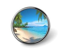 Hawaiian Beach With Palm Trees Round Badge Personalized Metal Lapel Pin Badges Fit Clothing Bags Hat Humorous Printed Brooch Badge Party Decorations Accessories for Men Women