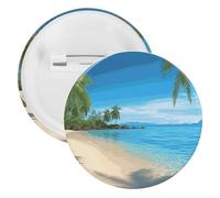 Hawaiian Beach with Palm Trees Tinplate Badge Personalized Round Brooch Large Craft Button Suitable for Teachers, Nurses, Doctors, Staff, Party Gift Accessories, 5PCS, Plastic, plastics