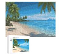 Hawaiian Beach with Palm Trees Wooden Puzzles for Adults 300 PCS Unique Shape Puzzles Wall Art Home Decor for Puzzle Lovers, Family, Friend Creative Gift Toys