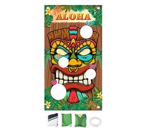 Hawaiian Bean Bag Toss Game Banner Hawaii Toss Game with Throwing Bean Bags Aloha Tiki Bar Bean Bag Toss Game Family Fun Summer Game Party Supplies for Beach Hawaiian Tropical Carnival Party Games