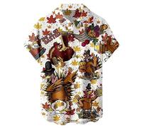 Hawaiian Bowling Shirts for Men Short Sleeve Printed Regular Fit Summer Beach Casual Button Down Aloha Shirts, Thanksgiving Turkey White, Large