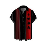 Hawaiian Bowling Shirts for Men Short Sleeve Printed Regular Fit Summer Beach Casual Button Down Aloha Shirts, Bowling Poker Art Playing Card, Large