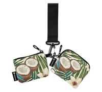 Hawaiian Brown Coconut Dual Coin Purse Credit Card Holder Wallet Compact Size Card Organizer Purse with Zipper Pocket for Women 2 Packs tarjeteros para Mujer