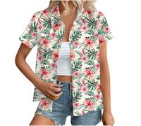 Hawaiian Button Down Shirts Women Sale,Summer Floral Printed Short Sleeve Blouses 2025 Trendy Loose Lapel Soft Cool Beach Vacation Tops Boho Going Out Tunic Tees Pullovers Plus Size S-XXL