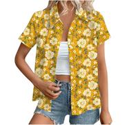 Hawaiian Button Down Shirts Women Sale,Summer Floral Printed Short Sleeve Blouses 2025 Trendy Loose Lapel Soft Cool Beach Vacation Tops Boho Going Out Tunic Tees Pullovers Plus Size S-XXL