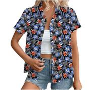 Hawaiian Button Down Shirts Women Sale,Summer Floral Printed Short Sleeve Blouses 2025 Trendy Loose Lapel Soft Cool Beach Vacation Tops Boho Going Out Tunic Tees Pullovers Plus Size S-XXL