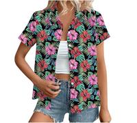 Hawaiian Button Down Shirts Women Sale,Summer Floral Printed Short Sleeve Blouses 2025 Trendy Loose Lapel Soft Cool Beach Vacation Tops Boho Going Out Tunic Tees Pullovers Plus Size S-XXL