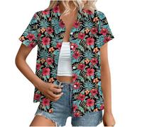 Hawaiian Button Down Shirts Women Sale,Summer Floral Printed Short Sleeve Blouses 2025 Trendy Loose Lapel Soft Cool Beach Vacation Tops Boho Going Out Tunic Tees Pullovers Plus Size S-XXL