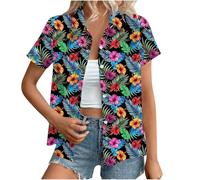 Hawaiian Button Down Shirts Women Sale,Summer Floral Printed Short Sleeve Blouses 2025 Trendy Loose Lapel Soft Cool Beach Vacation Tops Boho Going Out Tunic Tees Pullovers Plus Size S-XXL