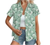 Hawaiian Button Down Shirts Women Sale,Summer Floral Printed Short Sleeve Blouses 2025 Trendy Loose Lapel Soft Cool Beach Vacation Tops Boho Going Out Tunic Tees Pullovers Plus Size S-XXL