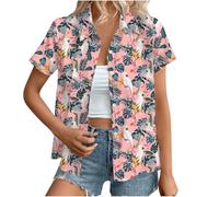 Hawaiian Button Down Shirts Women Sale,Summer Floral Printed Short Sleeve Blouses 2025 Trendy Loose Lapel Soft Cool Beach Vacation Tops Boho Going Out Tunic Tees Pullovers Plus Size S-XXL