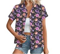 Hawaiian Button Down Shirts Women Sale,Summer Floral Printed Short Sleeve Blouses 2025 Trendy Loose Lapel Soft Cool Beach Vacation Tops Boho Going Out Tunic Tees Pullovers Plus Size S-XXL