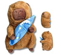 Hawaiian Capybara Plush Toy - Cute Capybara Soft Teddy with Guitar, Surfboard & Hawaiian Shirt - Kawaii Animal Plushie Gift for Kids & Adults (Capybara 14.5 Blue Surf)