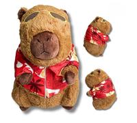 Hawaiian Capybara Plush Toy - Cute Capybara Soft Teddy with Guitar, Surfboard & Hawaiian Shirt - Kawaii Animal Plushie Gift for Kids & Adults (Capybara 14.5 Red Shirt)