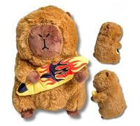 Hawaiian Capybara Plush Toy - Cute Capybara Soft Teddy with Guitar, Surfboard & Hawaiian Shirt - Kawaii Animal Plushie Gift for Kids & Adults (Capybara 9.5 Firey Surf)