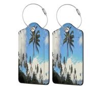 Hawaiian Coast Plam Tree 1 Hawaiian Coast Plam Tree 1 2 Pcs Cute Leather Luggage tag, with Stainless Steel Loop and Address Card for Women Men Travel