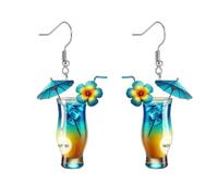Hawaiian Cocktail Drink Earrings for Women Champagne Wineglass Dangle Earrings Bohemia Tropical Fruit Wine Bottle Acrylic Drop Earrings Summer Beach Party Vacation Jewelry Gifts, Acrylic, No Gemstone
