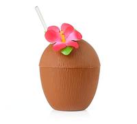 Hawaiian Coconut & Pineapple Cups - Summer Cup Tropical Cocktail Party Drinking Cups with Paper Straws for Garden Birthday Summer (One Coconut)