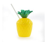 Hawaiian Coconut & Pineapple Cups - Summer Cup Tropical Cocktail Party Drinking Cups with Paper Straws for Garden Birthday Summer (One Pineapple)