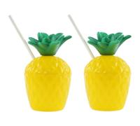 Hawaiian Coconut & Pineapple Cups - Summer Cup Tropical Cocktail Party Drinking Cups with Paper Straws for Garden Birthday Summer (Two Pineapple)