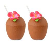Hawaiian Coconut & Pineapple Cups - Summer Cup Tropical Cocktail Party Drinking Cups with Paper Straws for Garden Birthday Summer (Two Coconut)