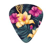 Hawaiian Colorful Flower 12 Pack Guitar Plectrums With Storage Case, 0.46/0.71/0.96mm, Including Thin, Medium Thick Guitar Plectrums For Electric Guitars Bass Ukulele
