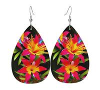 Hawaiian Colorful Flower Earrings for Women Teardrop Leather Earrings Double Sided Dangle Earrings Lightweight Women Ear Accessories Jewelry Fashion Birthday Gift