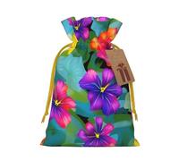 Hawaiian Colorful Flower Print Birthday Gifts Wrap Bag Unique Drawstring Gifts Bag Canvas Bags for Party Wedding Present,1 Piece S