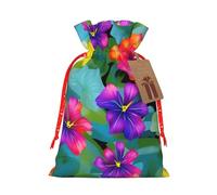 Hawaiian Colorful Flower Print Birthday Gifts Wrap Bag Unique Drawstring Gifts Bag Canvas Bags for Party Wedding Present,1 Piece M