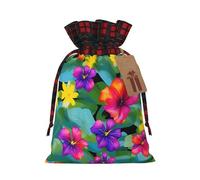 Hawaiian Colorful Flower Print Gift Reusable Bags Festive Drawstring Party Favors Pouches Versatile Seasonal