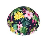 Hawaiian Colorful Flower Print Shower Cap - Reusable, Double Layer, Hotel Travel Essentials, Salon Shower Hat Accessories One Size