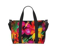 Hawaiian Colorful Flower Print Travel Duffel Bag, Lightweight Water-Resistant Weekender Spacious Gym & Travel Bag for Men, Women & Teens