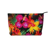 Hawaiian Colorful Flower Printed Corduroy Makeup Bag for Travel & Daily Use, Stylish Pouch Purse Case Cosmetic Bags Organizer for Women