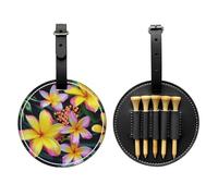 Hawaiian Colorful Flower Printed Golf Tee Holder Fits 5 Tees, Black PU Leather