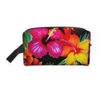 Hawaiian Colorful Flower Printed Makeup Bag Travel Portable Cosmetic Bag Large Capacity Makeup Case Toiletry Handbag Organiser for Women