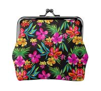 Hawaiian Colorful Flower Printing Small Coin Purse, Lightweight Travel Wallet for Sightseeing Tours and Shopping Sprees