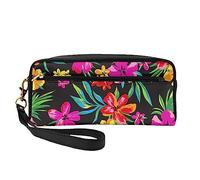 Hawaiian Colorful Flower Travel Makeup Bag with Handle Strap - Soft and Versatile Pu Leather Portable Cosmetic Organizer Bag for Ladies Girls Gifts
